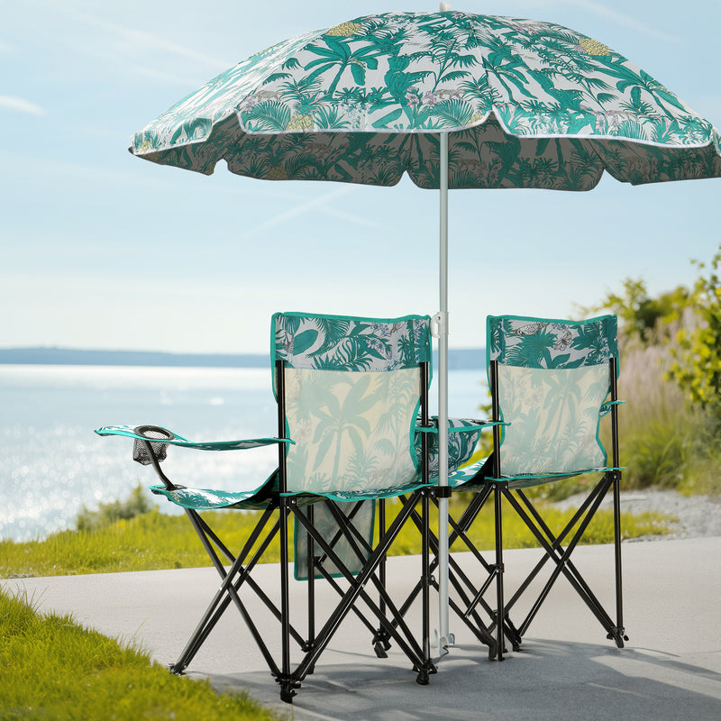 Double Folding Chair with Umbrella – Portable for Outdoor Use