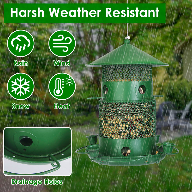 3-Tier Hanging Bird Feeder – Rust-Proof Metal with 4 Drinkers and 6 Perches