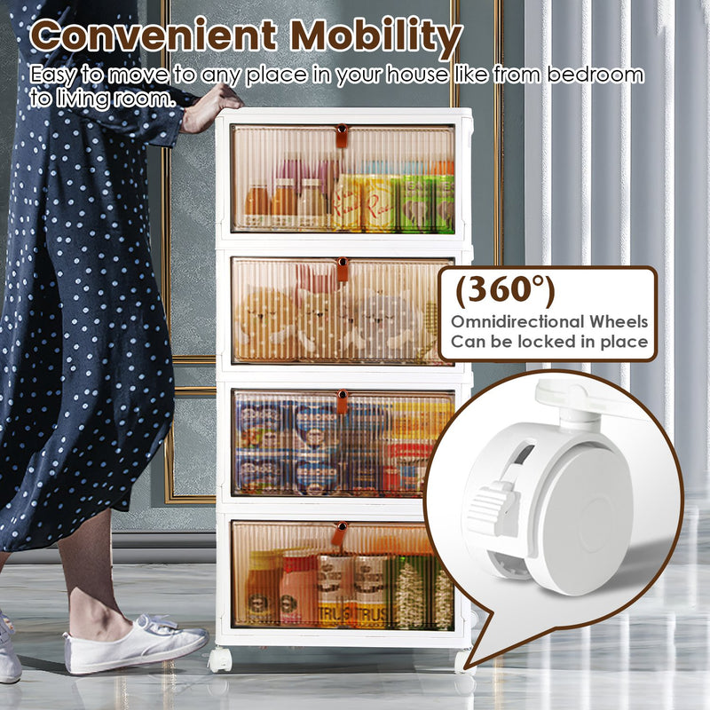 Set of 4 Foldable Storage Boxes with Magnetic Door and 360 Wheels