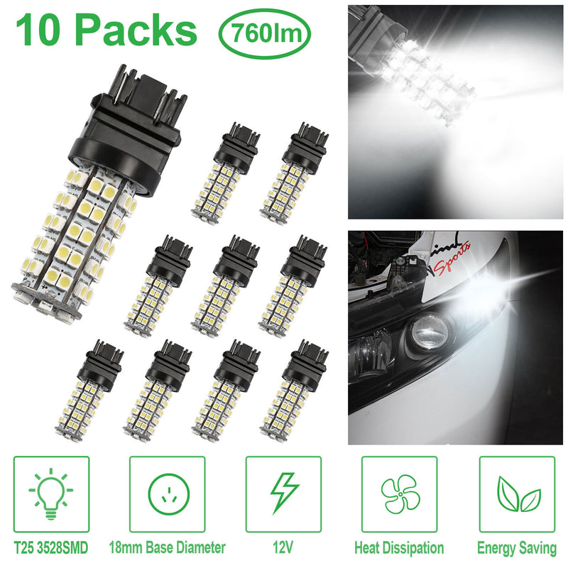 Pack of 10 T25 LED Bulbs – 68 LEDs 6000K Universal