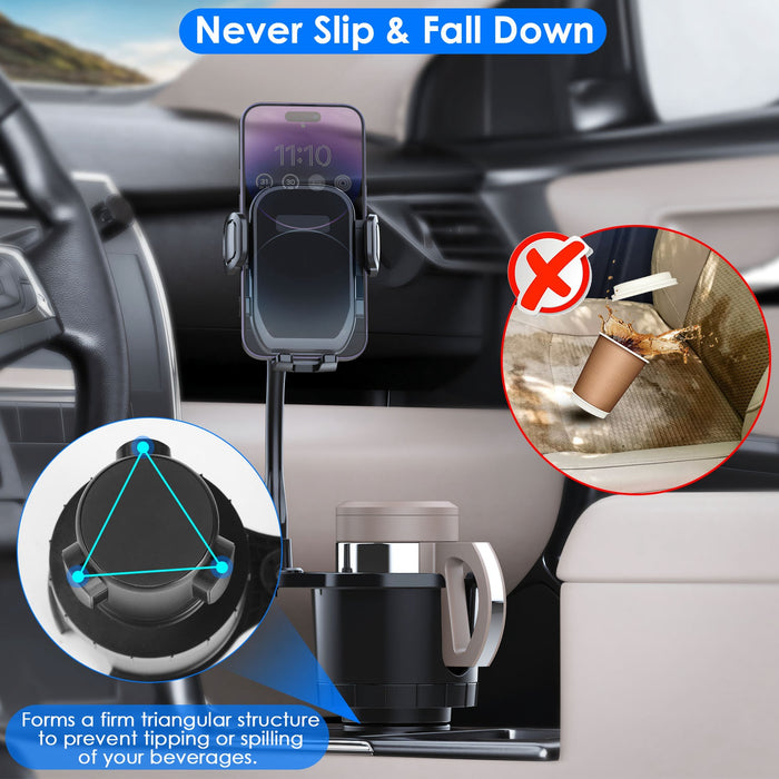 2-in-1 Automotive Support – Cup Holder and 360° Rotating Phone Mount