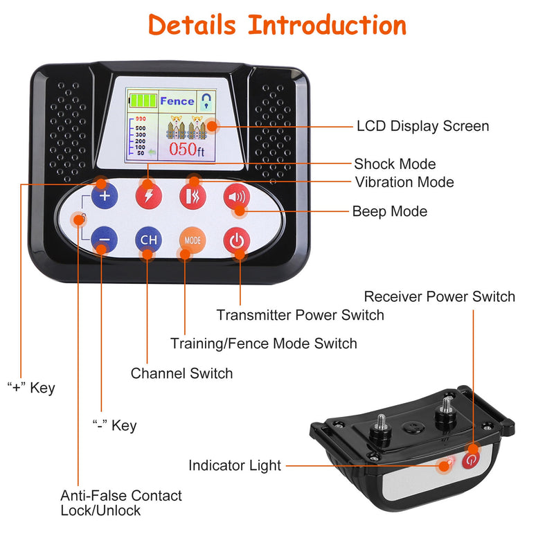 Wireless Dog Fence and Training Collar – 3 Modes, 9 Levels, Rechargeable and Waterproof