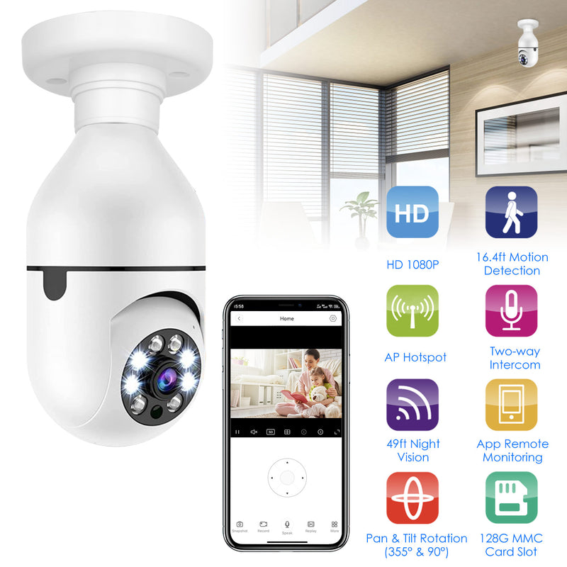 Light Bulb Security Camera - Full HD 1080P with Night Vision and Microphone
