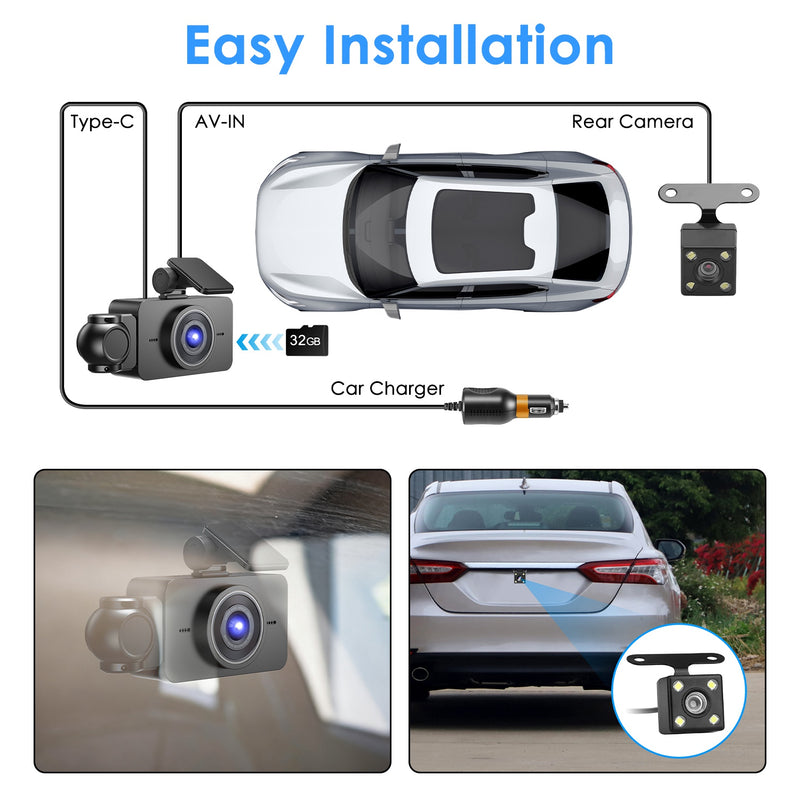 3-Channel Dashcam – Full HD 1080P with WiFi and Night Vision