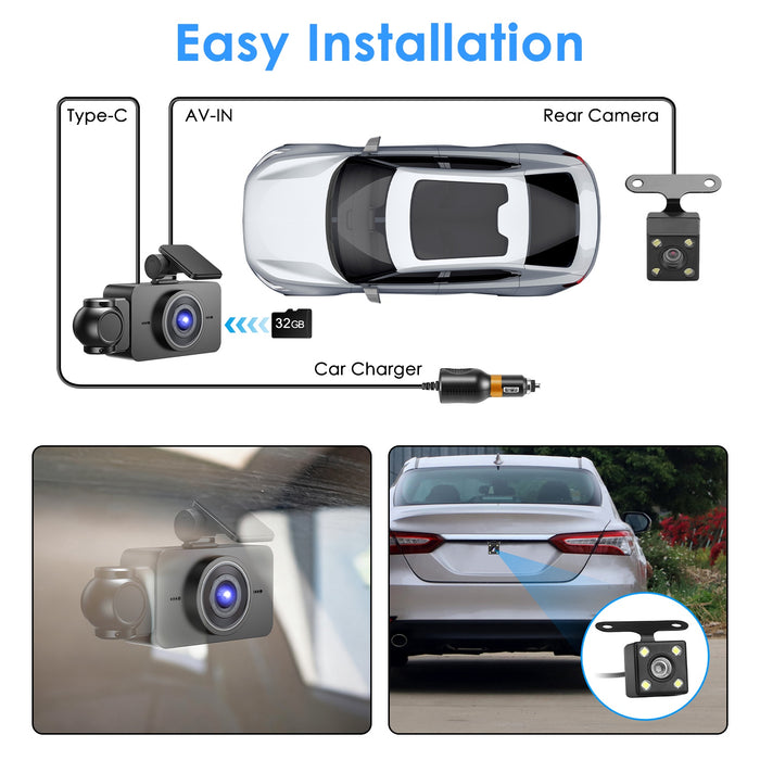 3-Channel Dashcam – Full HD 1080P with WiFi and Night Vision