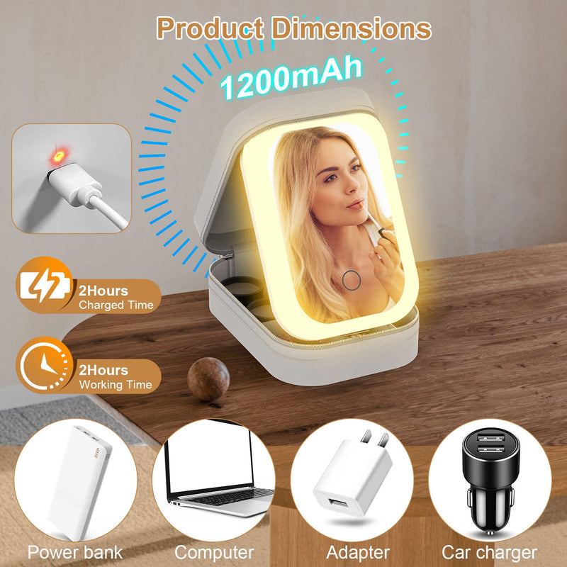 Travel Cosmetic Bag with LED Mirror and Dimmable Light