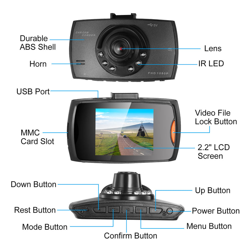 Car Video Recorder – Full HD 1080P with Night Vision and Loop Recording