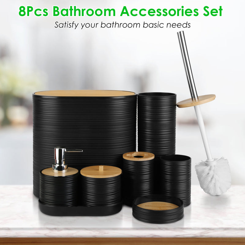 8-Piece Bathroom Accessory Set – ABS with Bamboo Lid