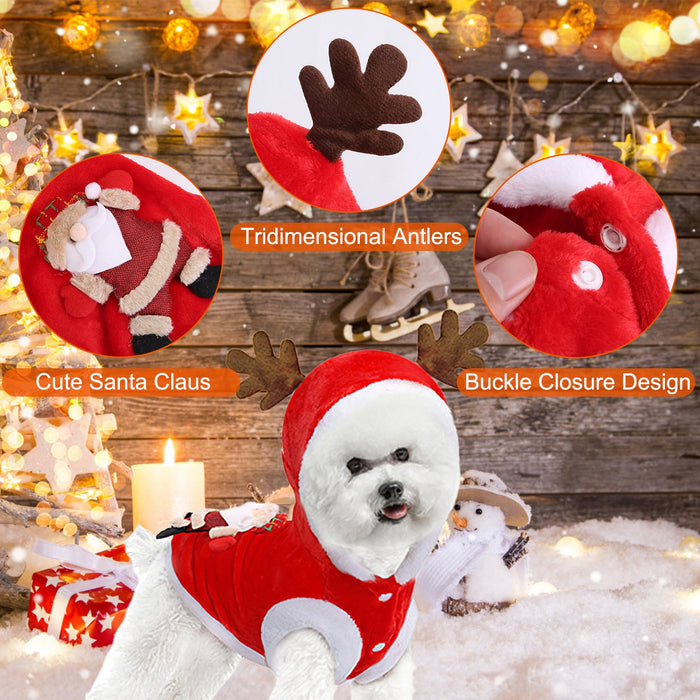 Christmas Pet Coat with Reindeer Antlers