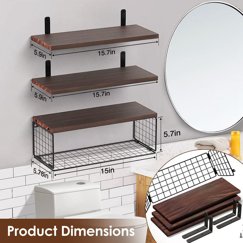 2-in-1 Floating Shelf Set with Metal Basket
