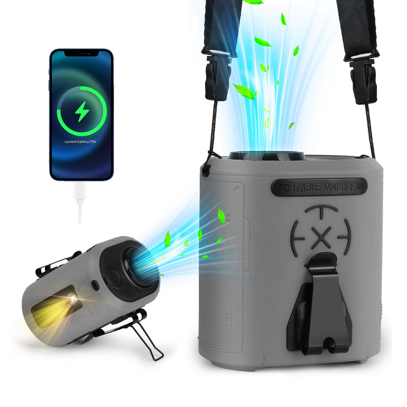 Wireless Waist Fan - 5-in-1 with Flashlight and 1000mAh Battery