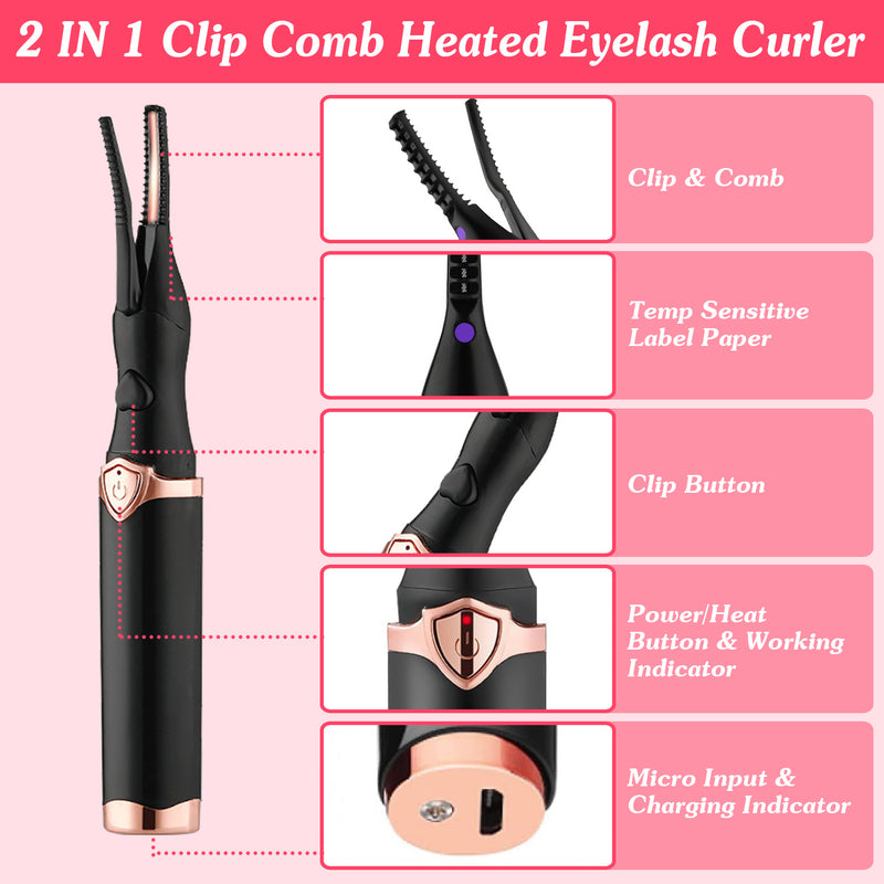 Natural Eyelash Curler - Electric with Comb and 3 Heat Settings