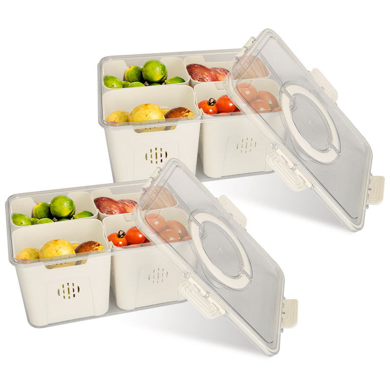 Set of 2 Food Containers with Strainers – 8 Baskets, Airtight Lid, and Large Capacity