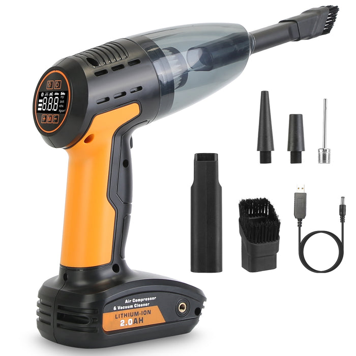 4-in-1 Cordless Car Vacuum Cleaner – With Tire Inflator and Digital Display