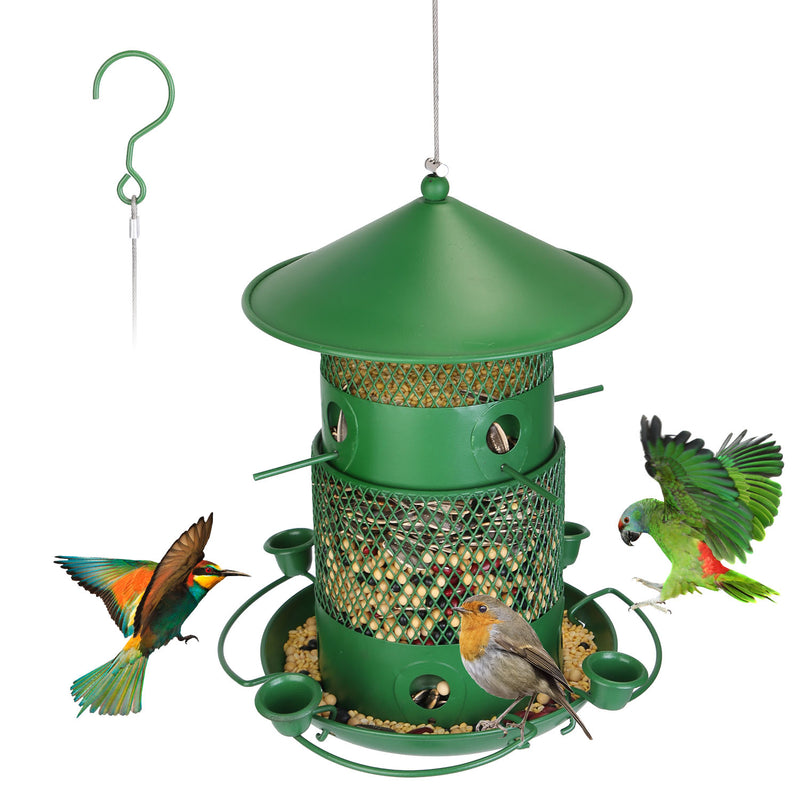 3-Tier Hanging Bird Feeder – Rust-Proof Metal with 4 Drinkers and 6 Perches