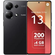 Celular Xiaomi Redmi Note 13 Pro con pantalla de 6.67 pulgadas, doble SIM, 256GB y 8GB de RAM en color negro.