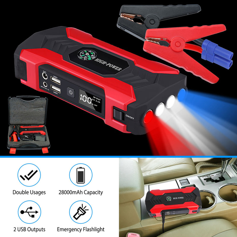 12V Car Battery Charger - 28000mAh with 4-Mode LED Flashlight