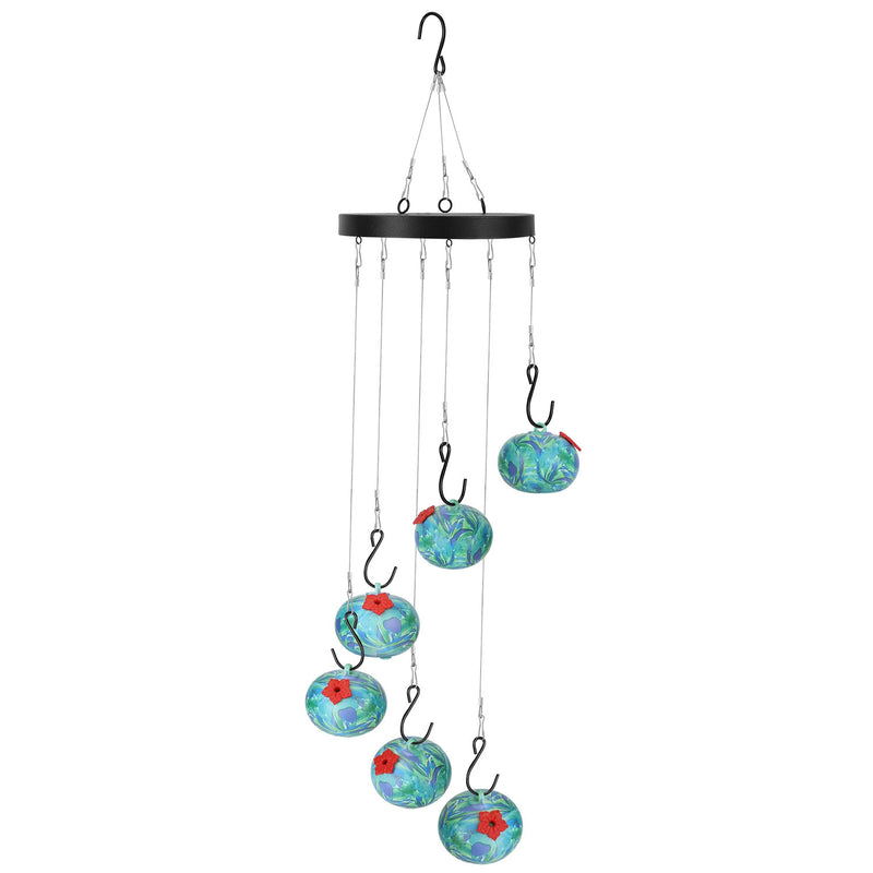 Hanging Hummingbird Feeder with Wind Chimes – Decorative Blue Design