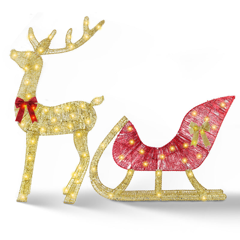 Illuminated Christmas Reindeer and Sleigh Decoration – 50 LEDs, 8 Modes