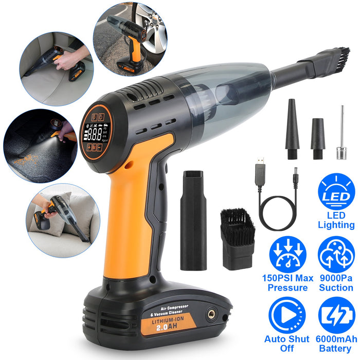4-in-1 Cordless Car Vacuum Cleaner – With Tire Inflator and Digital Display
