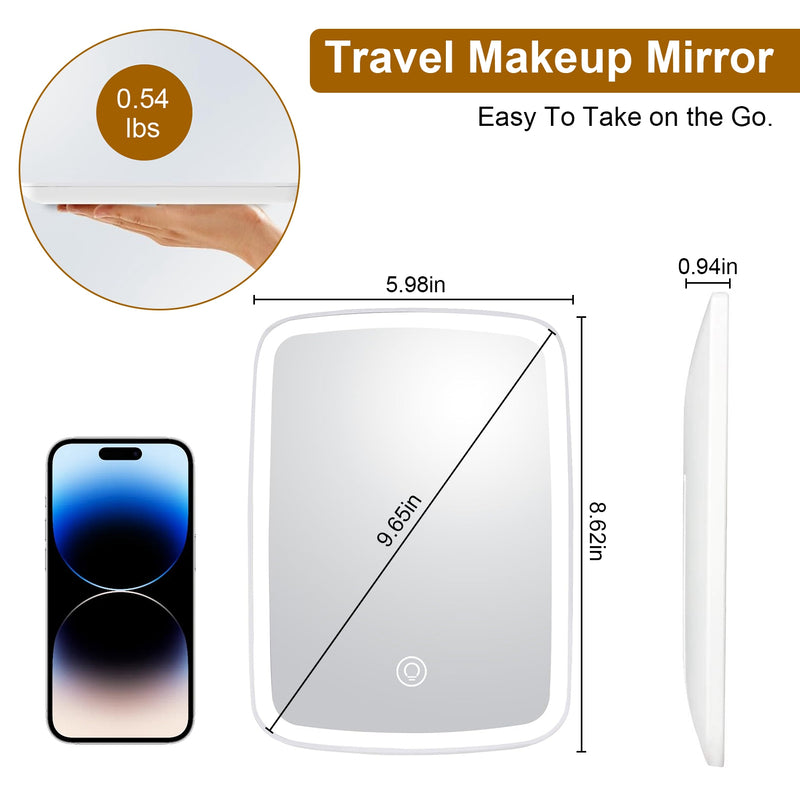 Compact Makeup Mirror – LED with Brightness Adjustment and 3 Lighting Modes