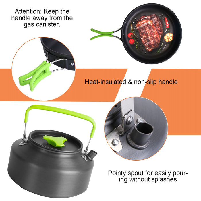 Camping Utensil Set – 16 Pieces with Pot, Pan, Kettle, and Accessories