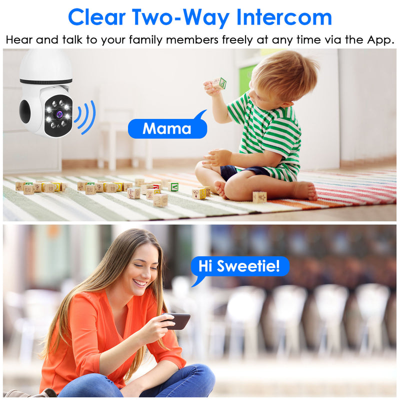 LED Security Camera – E27 Bulb with Night Vision, Audio, and Alexa/Google Control
