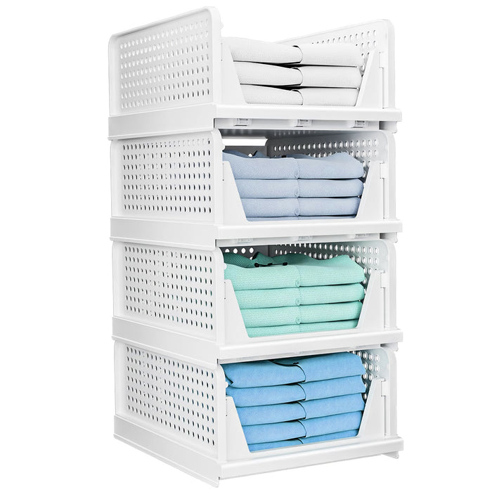Set of 4 Foldable Storage Boxes – Stackable in White Plastic