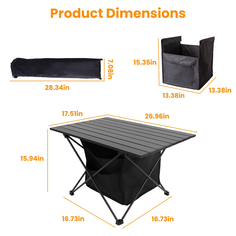 Roll-Up Camping Table – With Storage Basket and Anti-Rust Design for Outdoors