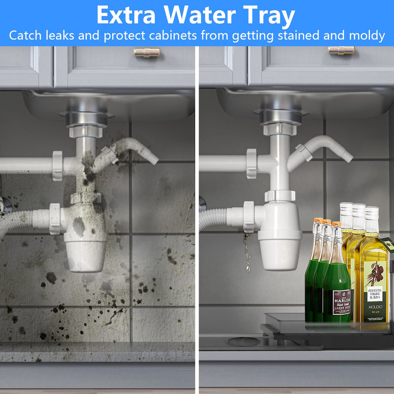 1Pc 2-Tier Pull Out Under Sink Organizer Cabinet Organizer with Sliding Drawer Tray L-Shaped Slide Out Storage Shelves for Bathroom Kitchen Cabinet