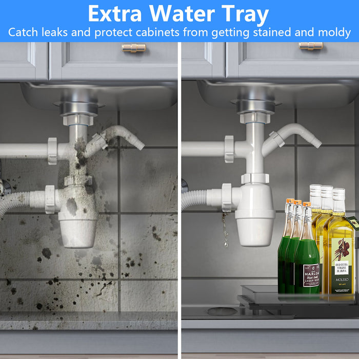 1Pc 2-Tier Pull Out Under Sink Organizer Cabinet Organizer with Sliding Drawer Tray L-Shaped Slide Out Storage Shelves for Bathroom Kitchen Cabinet