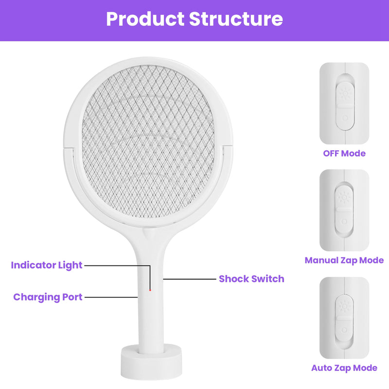 3-in-1 Electric Mosquito Swatter – 3200V with Telescopic Rod
