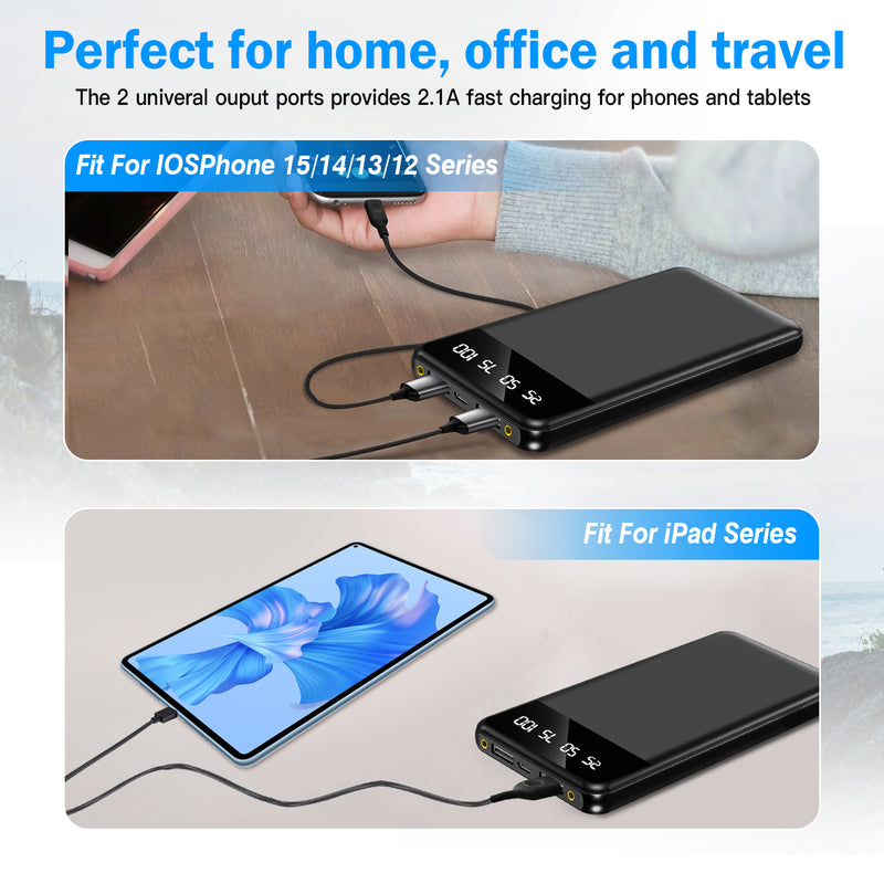 10000mAh Power Bank – Ultra-thin with 2 USB Ports and LED Flashlight