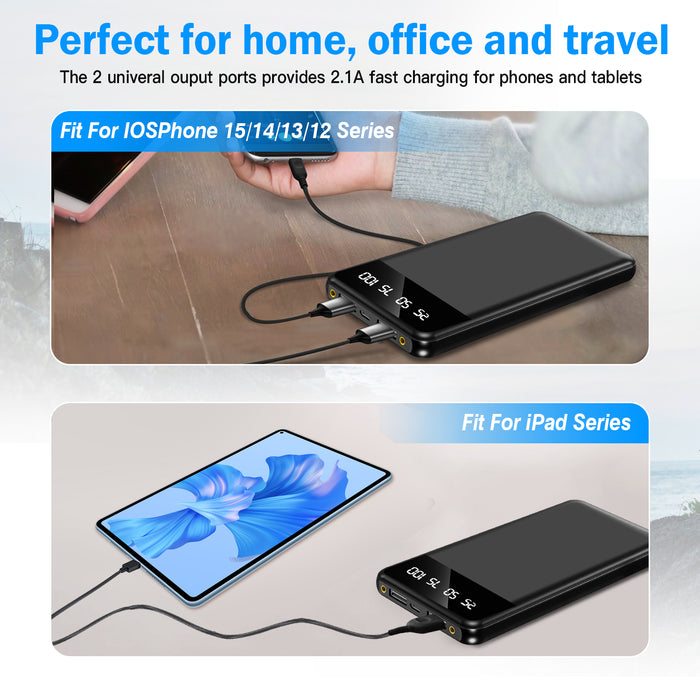 10000mAh Power Bank – Ultra-thin with 2 USB Ports and LED Flashlight