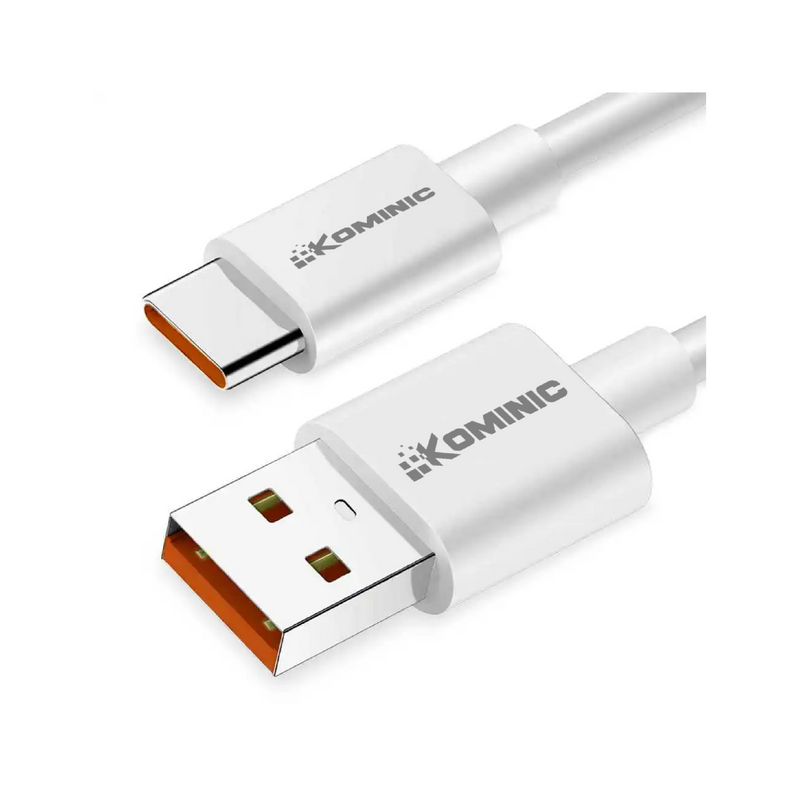 Cable Kominic USB A a Tipo C de 1M para carga rápida, compatible con celulares y accesorios electrónicos.