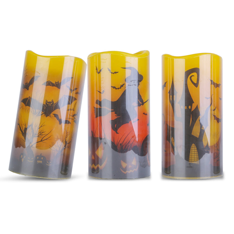 Halloween Decorative Candles – Flameless LED with Automatic Timer (3 Pieces)