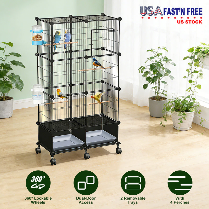 Large Bird Cage – With Wheels, Perches, and Accessories