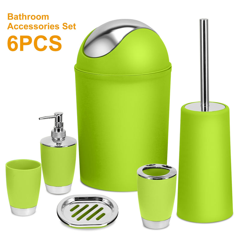 Elegant Bathroom Set - 6 Pieces with Soap Dish, Toilet Brush, and Waste Bin