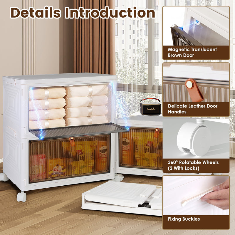 Set of 4 Foldable Storage Boxes with Magnetic Door and 360 Wheels