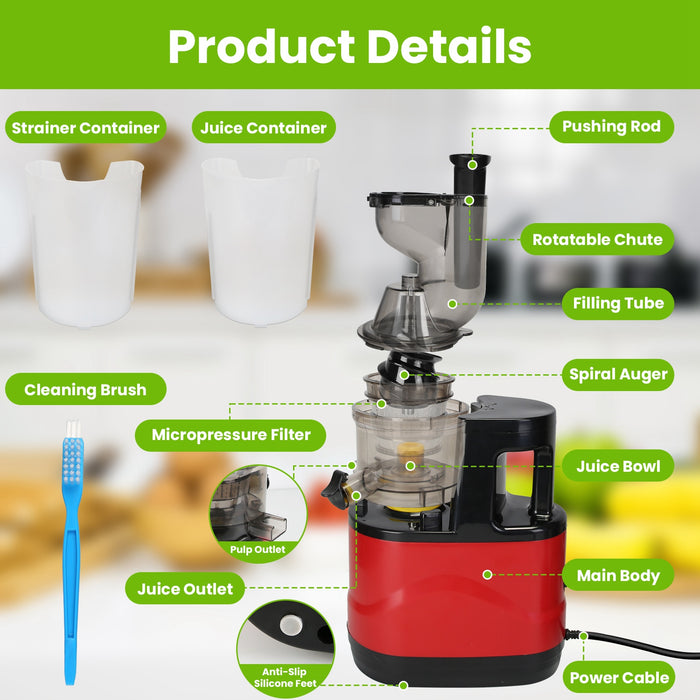 Slow Juicer - 300W with Clear Markings Display and Easy Cleaning