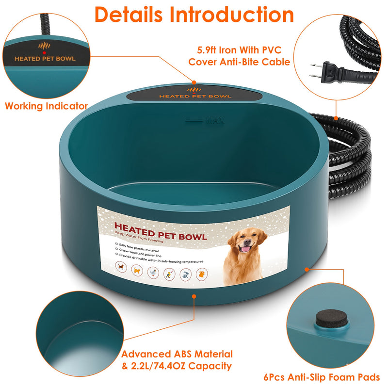 Portable Heated Water Bowl – Heated Bowl for Dogs and Cats 2.2L