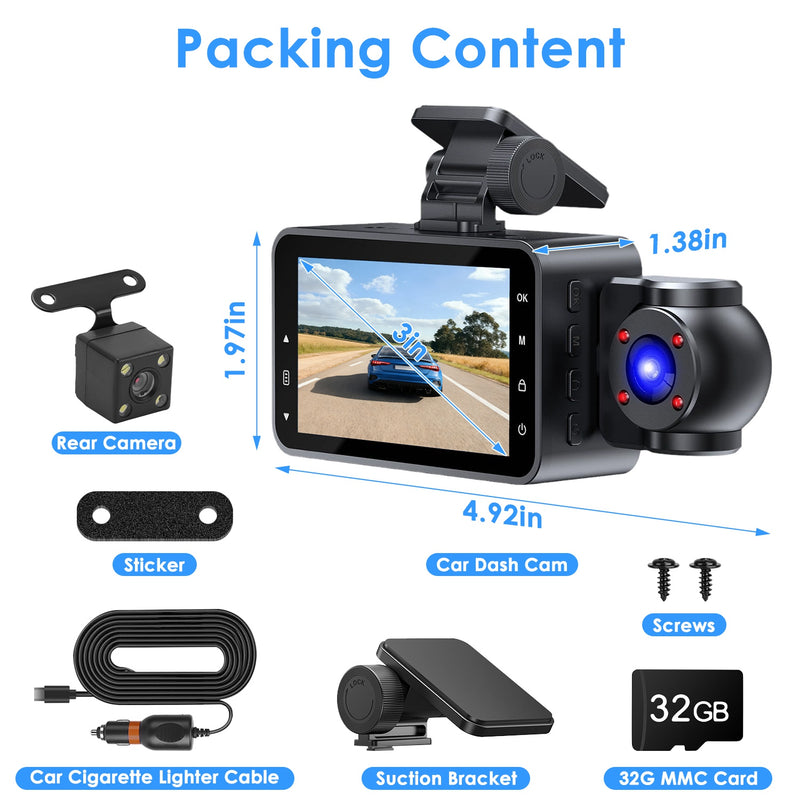 3-Channel Dashcam – Full HD 1080P with WiFi and Night Vision