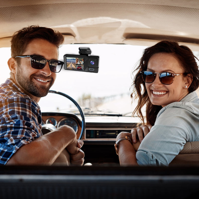 3-Channel Dash Cam – Full HD with WiFi, Night Vision, and 64GB Card