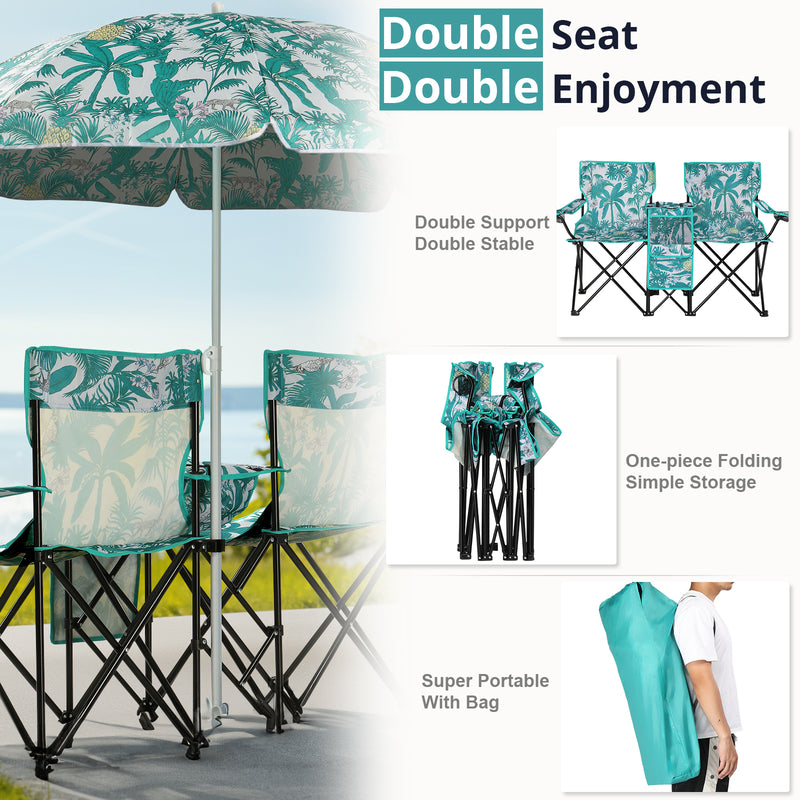 Double Folding Chair with Umbrella – Portable for Outdoor Use