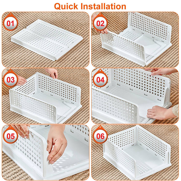 Set of 4 Foldable Storage Boxes – Stackable in White Plastic