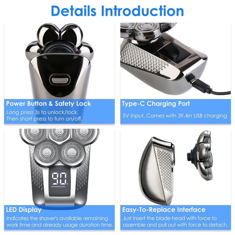 7D Electric Shaver – 5-in-1 Kit with Trimmer, Facial Brush, and LED Display