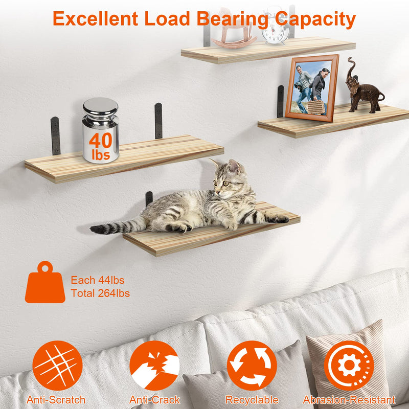 Set of 6 Wooden Floating Shelves – Wall Organizers with 44lbs Metal Bracket