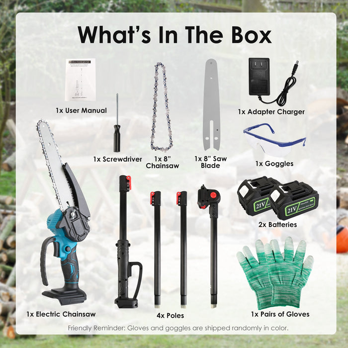 2-in-1 Cordless Chainsaw – Handheld and Pole with 2 Batteries
