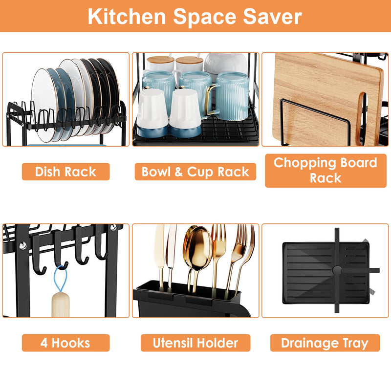 Dish and Utensil Organizer for Kitchen – Compact Rust-Proof Drainer