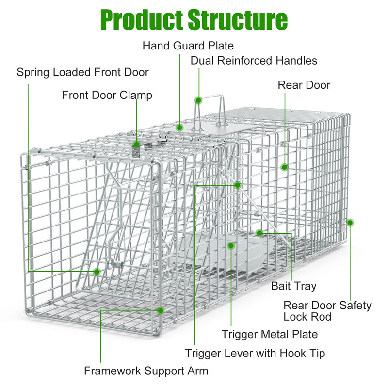 Galvanized Bamboo Humane Trap Cage – Extendable and Foldable